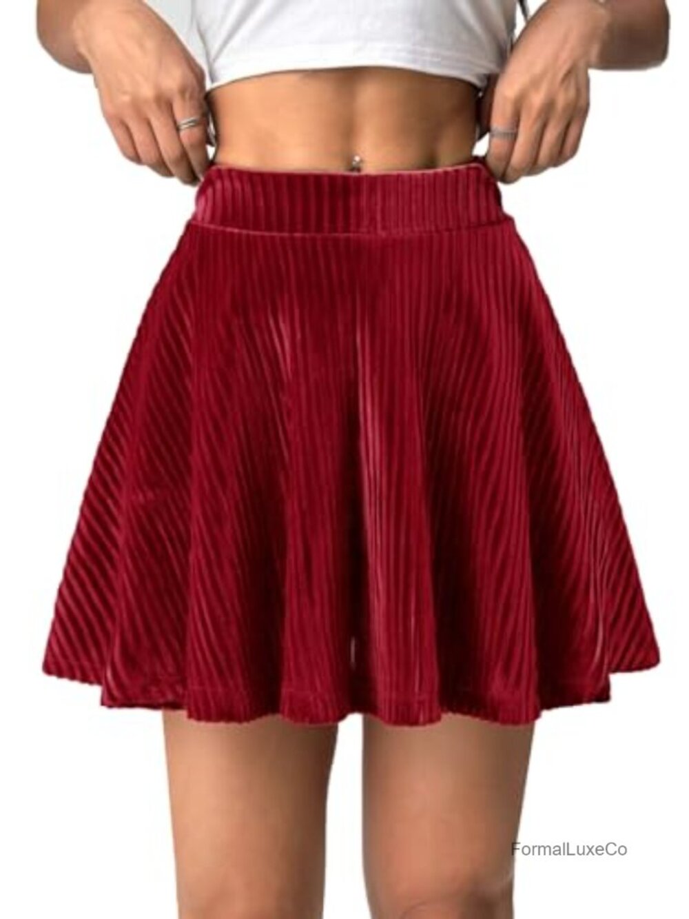 Velvet Mini Skirt High Waisted A-Line Pleated Skort with Built-in Shorts
